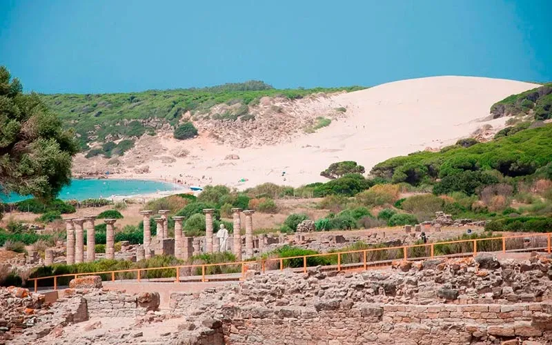 Ruinas de Baelo Claudia con la Duna de Bolonia al fondo